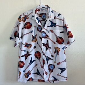 Pacific Legend “Guitars Rock “ Aloha Short Sleeve Button Up Shirt Size Large